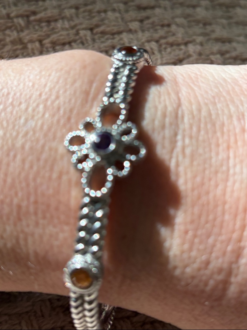 Judith Ripka Sterling Silver Cuff Bracelet with Amethyst and Citrine Stones - Picture 4 of 4